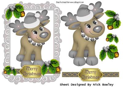 Little Reindeer in Silver with Holly