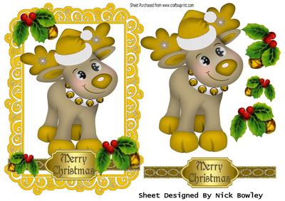 Little Reindeer in Gold with Holly