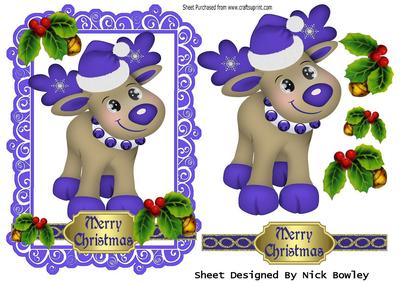 Little Reindeer in Purple with Holly
