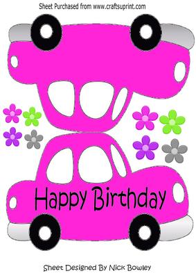 Lovely Pink Cut and Fold Car Card with Flowers A5