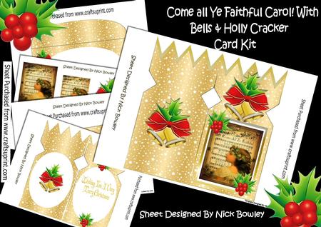 Pretty Cracker Card Kit, with Carol, Bells, Holly and Girl