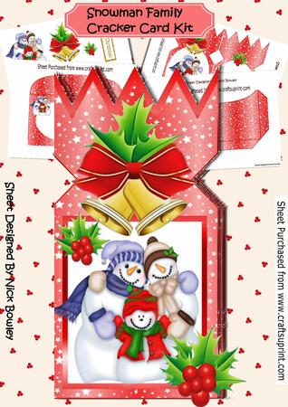 Snowman Family with Bells and Holly Cracker Card Kit