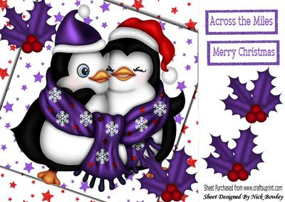 Penguins Cuddling in Purple Scarfs with Holly 8x8