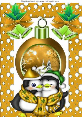 Cuddle Penguins with Bauble and Bows in Gold Scarfs A4