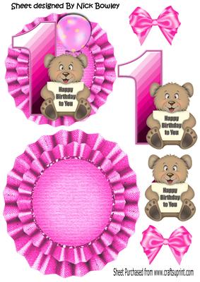 Happy 1st Birthday! Cute Little Bear, Pink Balloon Rocker