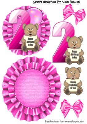 Happy 2nd Birthday Cute Little Bear, Pink Balloon Rocker