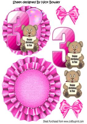 Happy 3rd Birthday Cute Little Bear, Pink Balloon Rocker