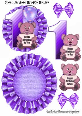 Happy 1st Birthday! Cute Little Bear, Purple Balloon Rocker