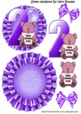 Happy 2nd Birthday Cute Little Bear, Purple Balloon Rocker