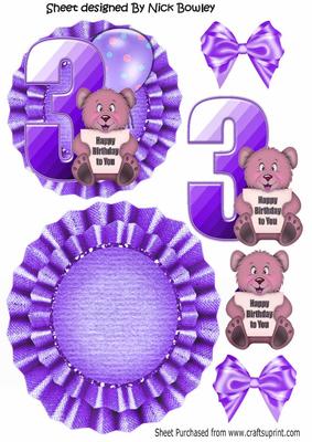 Happy 3rd Birthday Cute Little Bear, Purple Balloon Rocker
