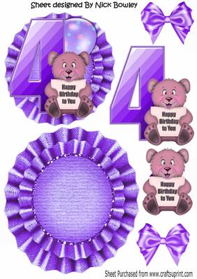 Happy 4th Birthday Cute Little Bear, Purple Balloon Rocker