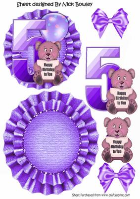 Happy 5th Birthday Cute Little Bear, Purple Balloon Rocker