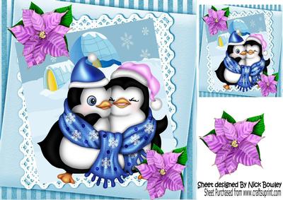 Cuddle Up Penguins with My Blue Scarf in the Snow 8x8