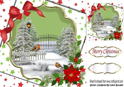 Cute Robins in the Snow with Big Red Bow 8x8
