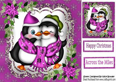 Cuddle Up Penguins in Vintage Pink with Poinsettias 8x8