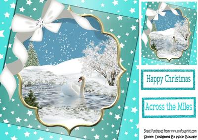 Swans in the Water with Snow, and White Bow 8x8