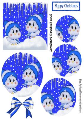 Bluebirds in the Snow with Hat and Scarf Circle Pyramids