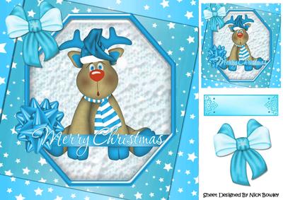 Lovely Reindeer with Blue Bow and Stars 8x8