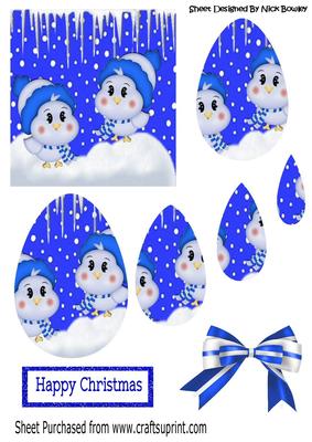 Little Blue Birds in Hats and Scarfs Egg Shaped Pyramids