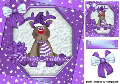 Lovely Reindeer with Purple Bow and Stars 8x8