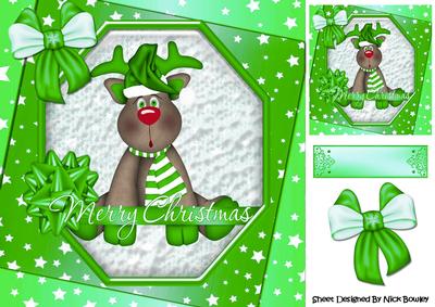 Lovely Reindeer with Green Bow and Stars 8x8