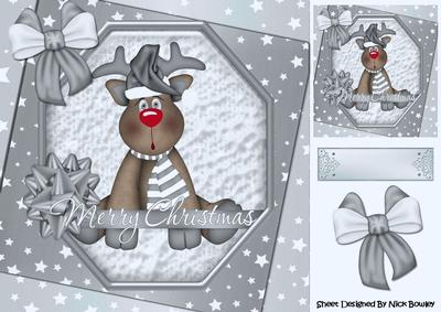 Lovely Reindeer with Silver Bow and Stars 8x8