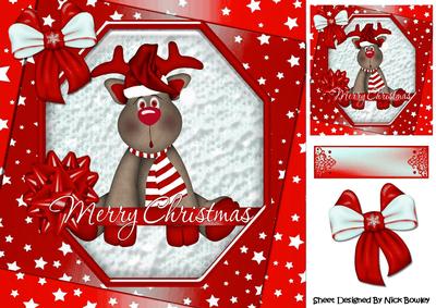 Lovely Reindeer with Red Bow and Stars 8x8