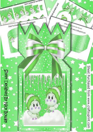 Little Birds in Green Hats and Scarf Cracker Card Kit