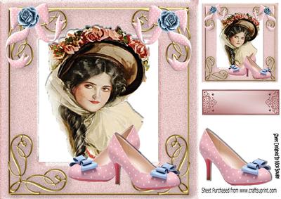 Pretty Vintage Lady with Rose Bonnet and Shoes 8x8