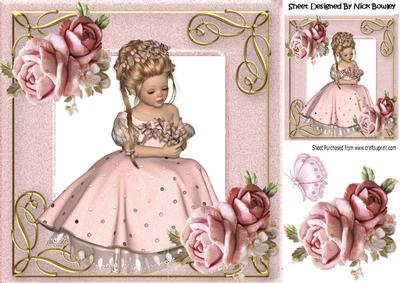 Pretty as a Pic! So Angelic, Girl with Pink Roses 8x8