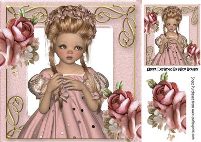 Sweet Innocence, Pretty Girl with Pink Roses 8x8