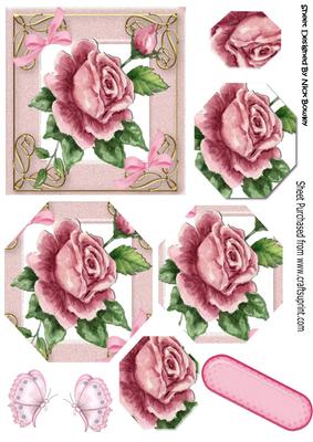Pretty Pink Painted Victorian Roses Hexagon Pyramids