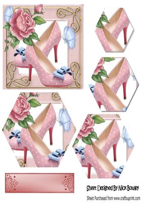 Vintage Shoes with Bow & Painted Roses Hexagon Pyramids