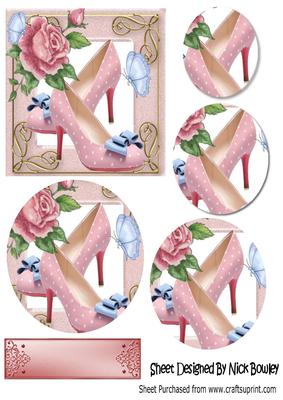 Vintage Shoes with Bow & Painted Roses Oval Pyramids