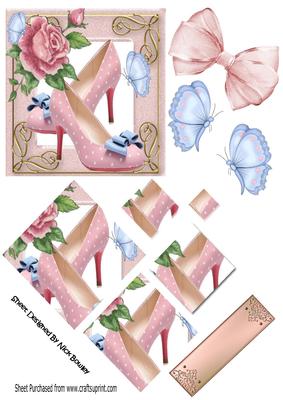Vintage Shoes with Bow & Painted Roses Diamond Pyramids