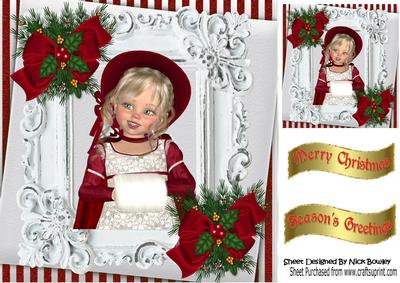 Little Girl in Her Red Bonnet and Coat in Ornate Frame 8x8