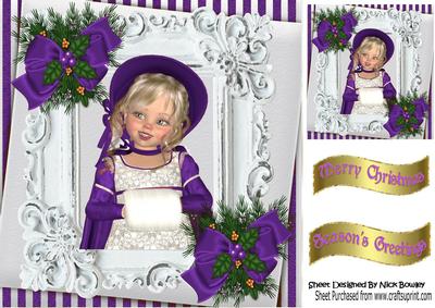 Little Girl in Her Purplebonnet and Coat in Ornate Frame 8x8