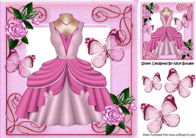 Pink Princess Dress with Butterflies and Roses 8x8