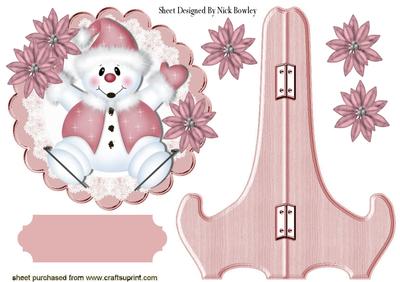Lovely Snowman in Pink, on a Plate and Stand