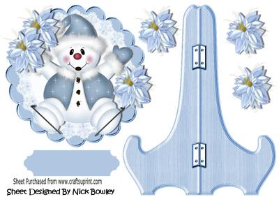 Lovely Snowman in Blue, on a Plate and Stand