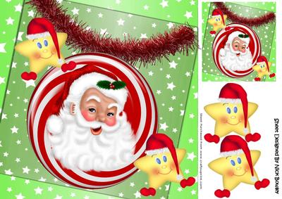Jolly Santa with Stars and Tinsel 8x8