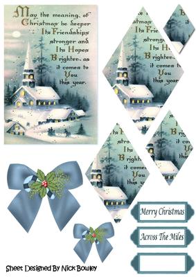 Church in Snow with Verse and Bow Diamond Pyramids