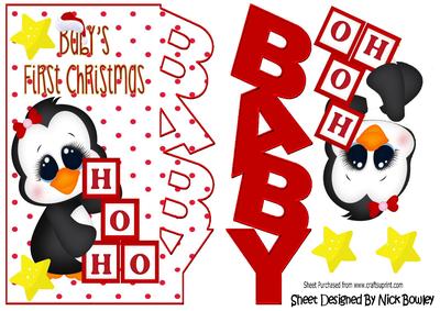 Babys First Christmas with Cute Penguin Over the Edge