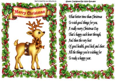 Cute Little Deer with Gold Bells in Holly Frame