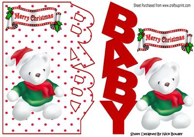 Baby White Bear in Santa Hat Over the Edge Card