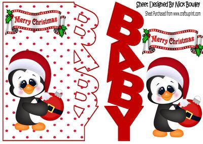 Babys Christmas with Cute Penguin with Bauble