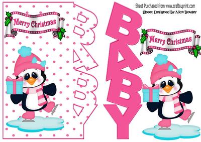 Baby Girl Christmas with Cute Penguin with Pink Present