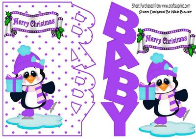 Baby Girl Christmas with Cute Penguin with Purple Present