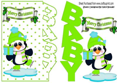 Baby Girl Christmas with Cute Penguin with Green Present