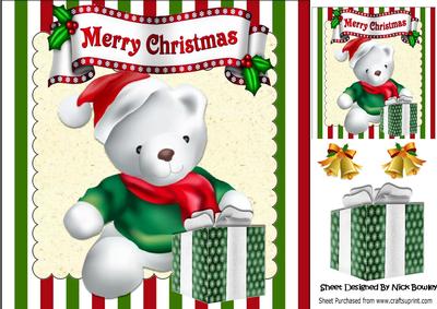 Cute White Bear in Santa Hat with Present 8x8